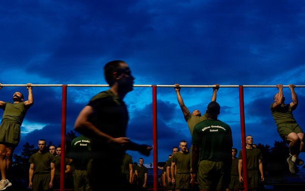 U.S. Marine Corps Officer Candidates with OCS conduct a PFT