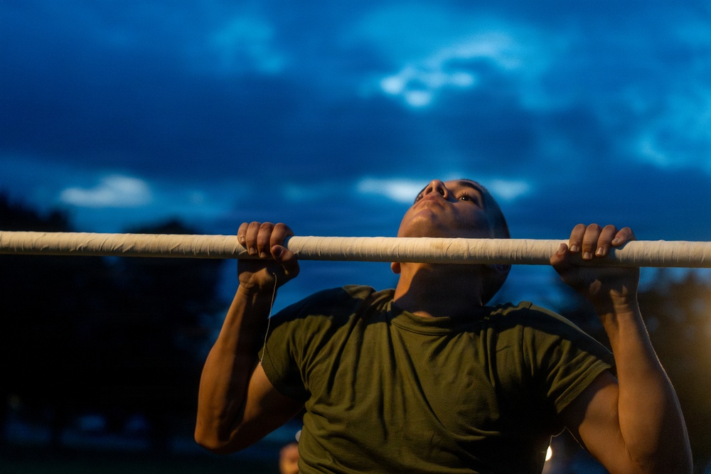U.S. Marine Corps Officer Candidates with OCS conduct a PFT