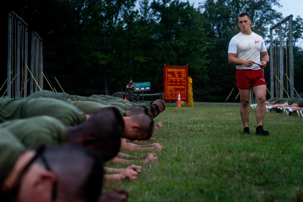 U.S. Marine Corps Officer Candidates with OCS conduct a PFT