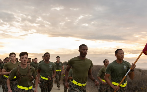 Marines with Alpha Co. and Corporals Course 4-26 Participate in Medal of Honor Trail Run