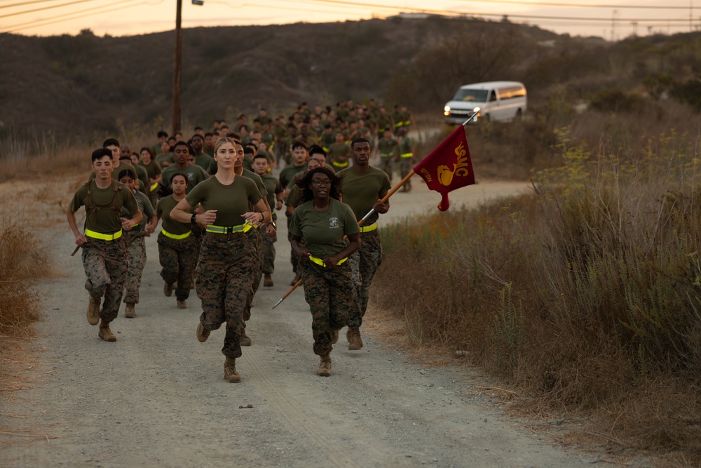 Marines with Alpha Co. and Corporals Course 4-26 Participate in Medal of Honor Trail Run