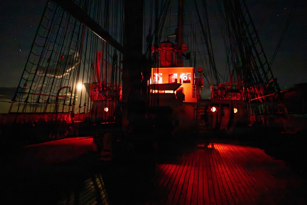 USCGC Eagle at night