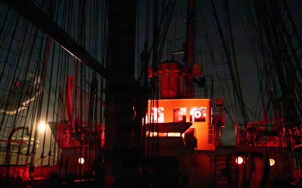 USCGC Eagle at night