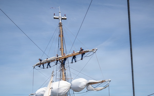 US Coast Guard Academy cadets furl sails aboard Eagle