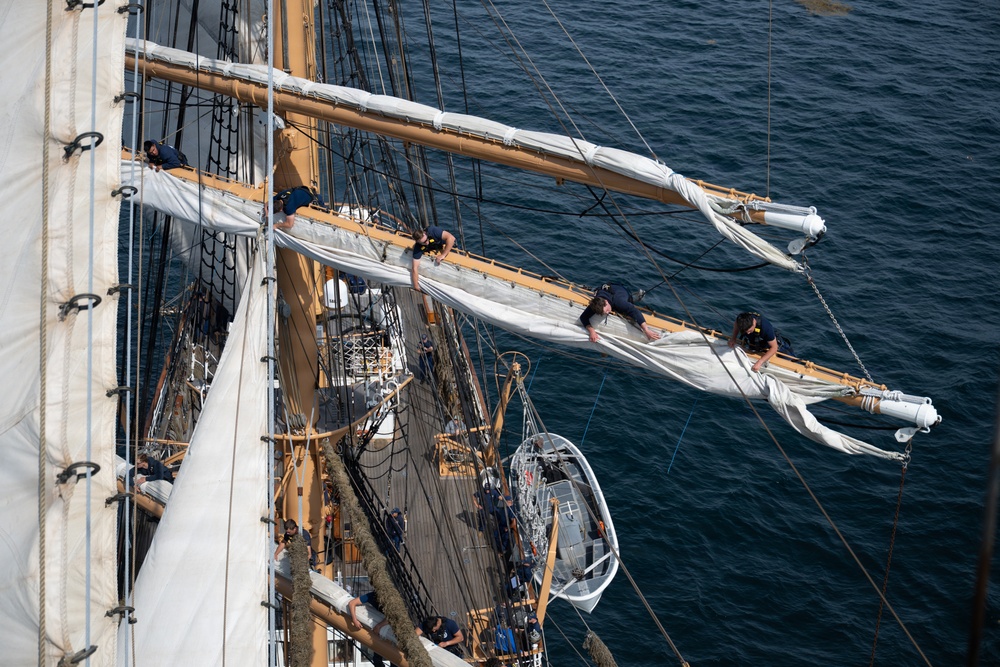 US Coast Guard Academy cadets furl sails aboard Eagle