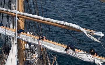 US Coast Guard Academy cadets furl sails aboard Eagle