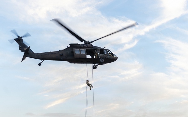 USARPAC Best Squad Competition: Air Assault Go Time! Rappelling during air assault