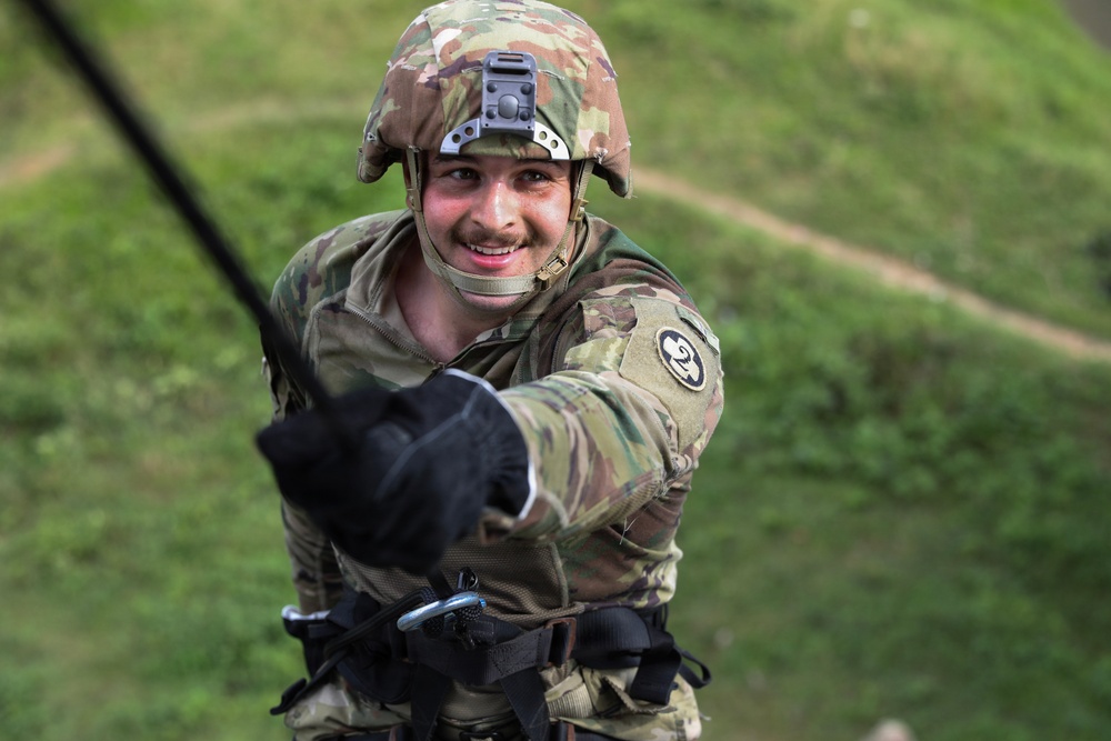 U.S. Soldiers rappel with Bangladesh Army during joint training