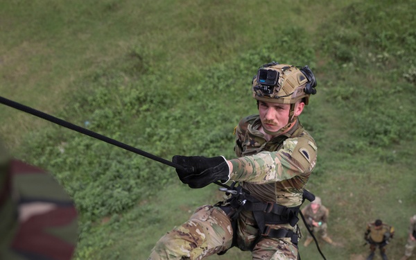 U.S. Soldiers rappel with Bangladesh Army during joint training