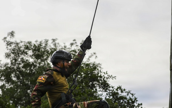 U.S. Soldiers rappel with Bangladesh Army during joint training