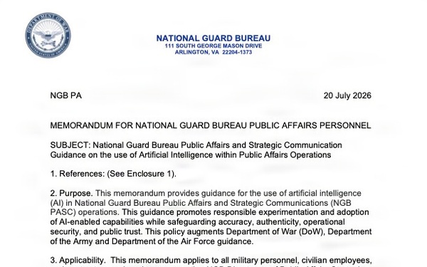 National Guard Bureau publishes AI guidance for public affairs operations