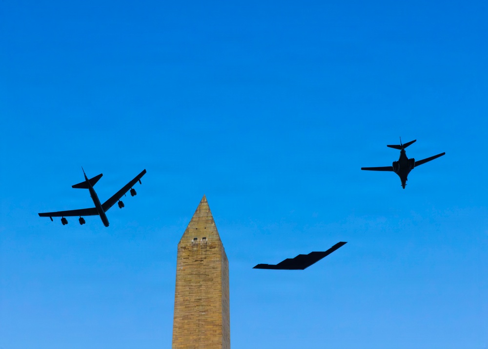 Military Aircraft Fly Over Washington, D.C., During America 250 Celebrations