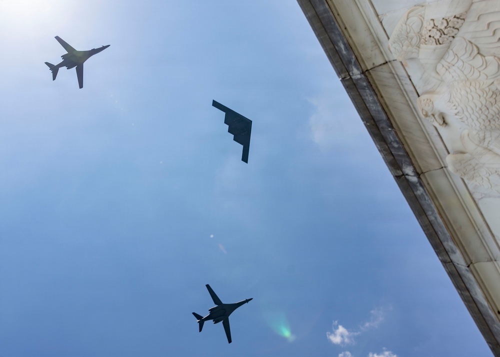 Military Aircraft Fly Over Washington, D.C., During America 250 Celebrations