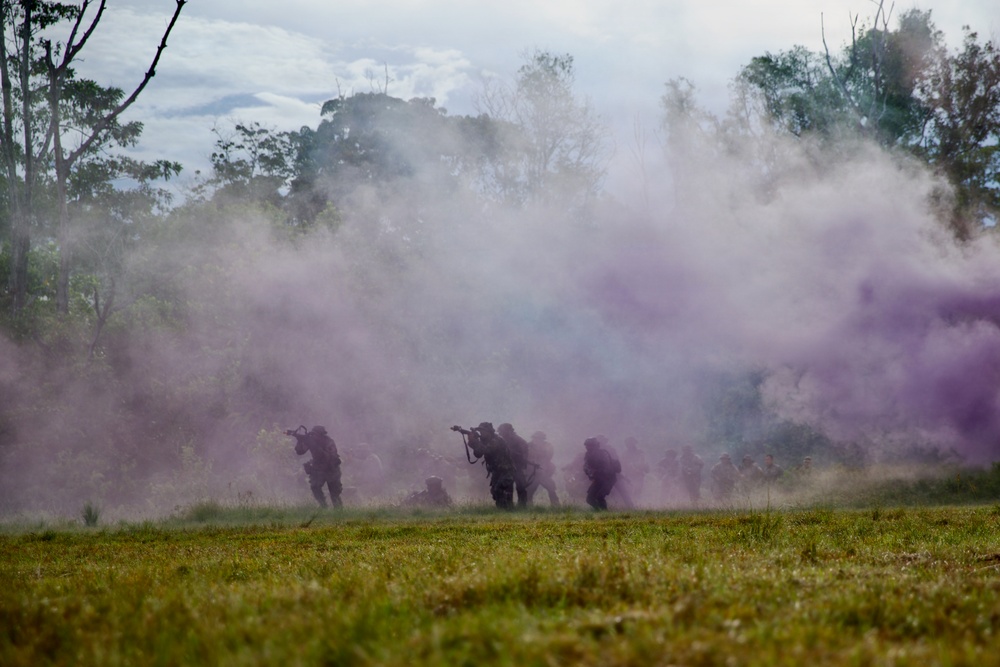 U.S. Army and Malaysian forces join together for a simulated tactical engagement during Keris Strike 26