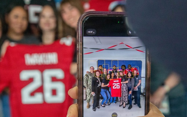 Atlanta Falcon members visit MCAS Iwakuni during a Salute the Troops tour hosted by the USO