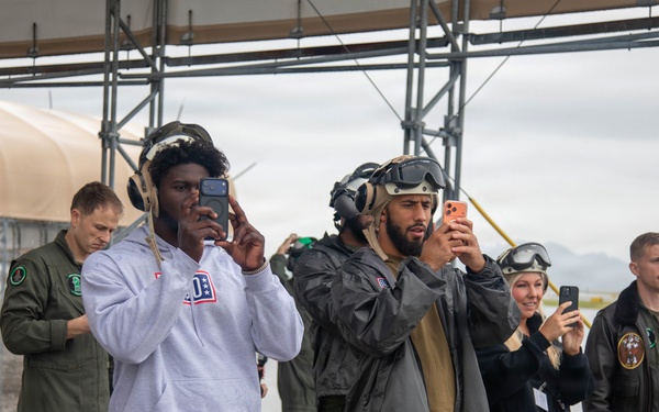 Atlanta Falcon members visit MCAS Iwakuni during a Salute the Troops tour hosted by the USO