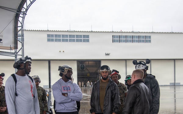 Atlanta Falcon members visit MCAS Iwakuni during a Salute the Troops tour hosted by the USO
