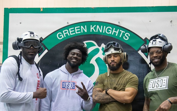 Atlanta Falcon members visit MCAS Iwakuni during a Salute the Troops tour hosted by the USO