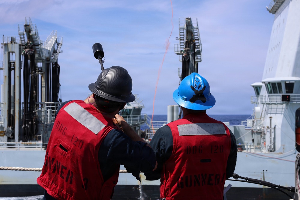 USS Carl M. Levin conducts replenishment-at-sea with MV Asterix during RIMPAC 26