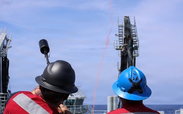 USS Carl M. Levin conducts replenishment-at-sea with MV Asterix during RIMPAC 26