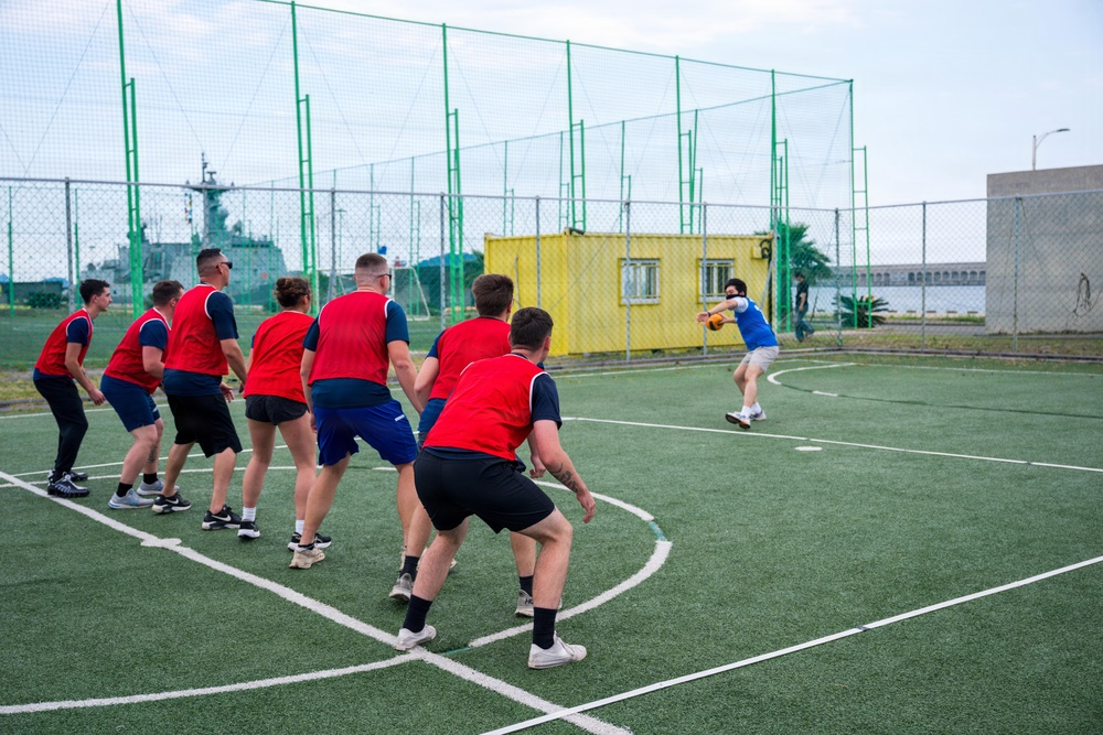USCGC Midgett (WMSL 757) participates in a sports event with Korea Coast Guard on Jeju Island, South Korea