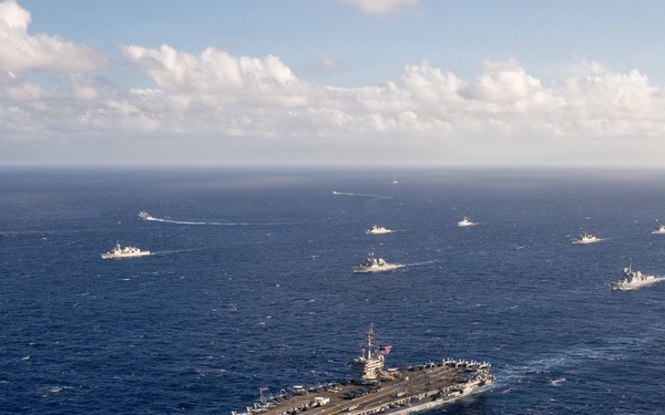 USS Theodore Roosevelt leads group sail during RIMPAC 2026