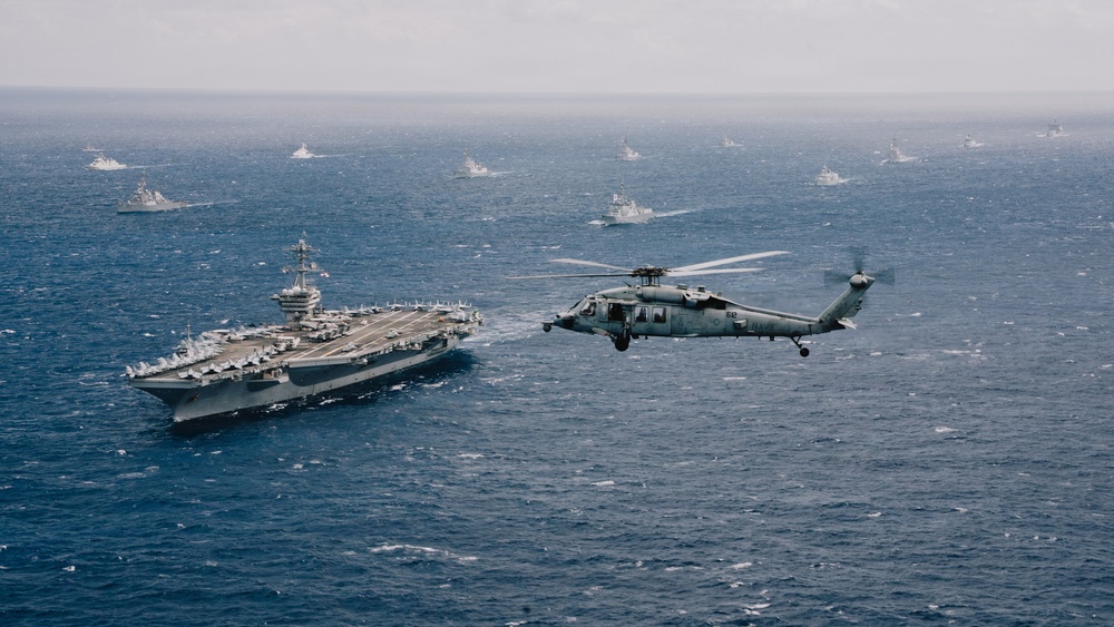 USS Theodore Roosevelt leads group sail during RIMPAC 2026