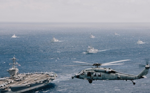 USS Theodore Roosevelt leads group sail during RIMPAC 2026