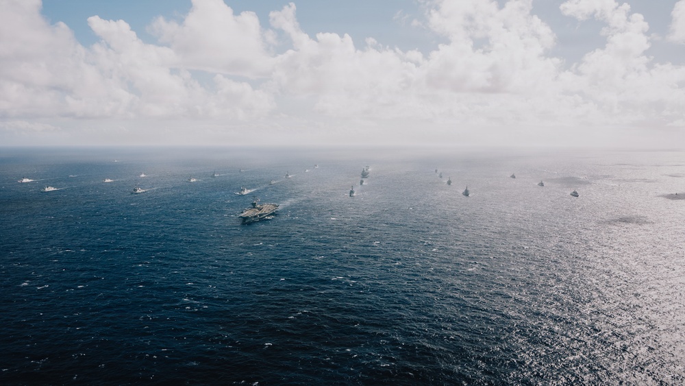 USS Theodore Roosevelt leads group sail during RIMPAC 2026