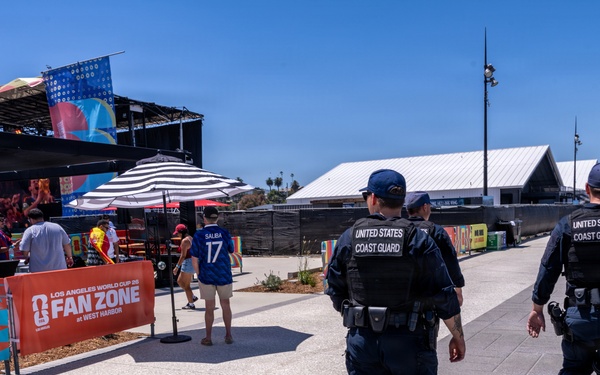 U.S. Coast Guard personnel patrol FIFA World Cup 26 Fan Zone at West Harbor in Los Angeles