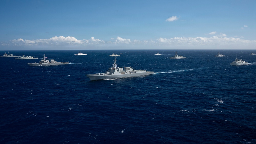 Partner nations participate in group sail lead by the USS Theodore Roosevelt during RIMPAC 26