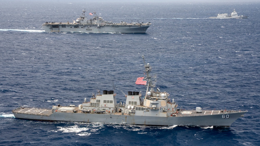 Partner nations participate in group sail lead by the USS Theodore Roosevelt during RIMPAC 26