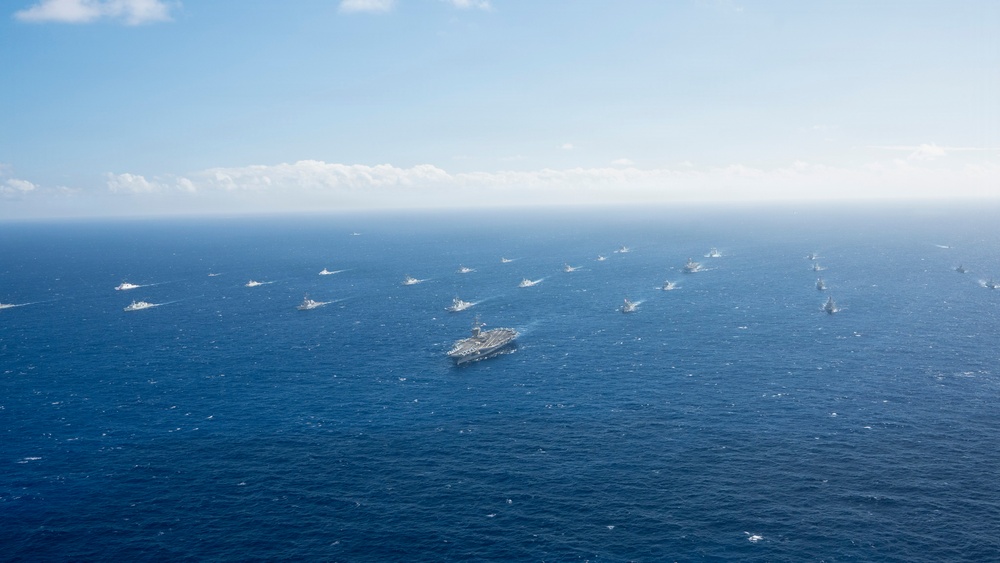 Partner nations participate in group sail lead by the USS Theodore Roosevelt during RIMPAC 26