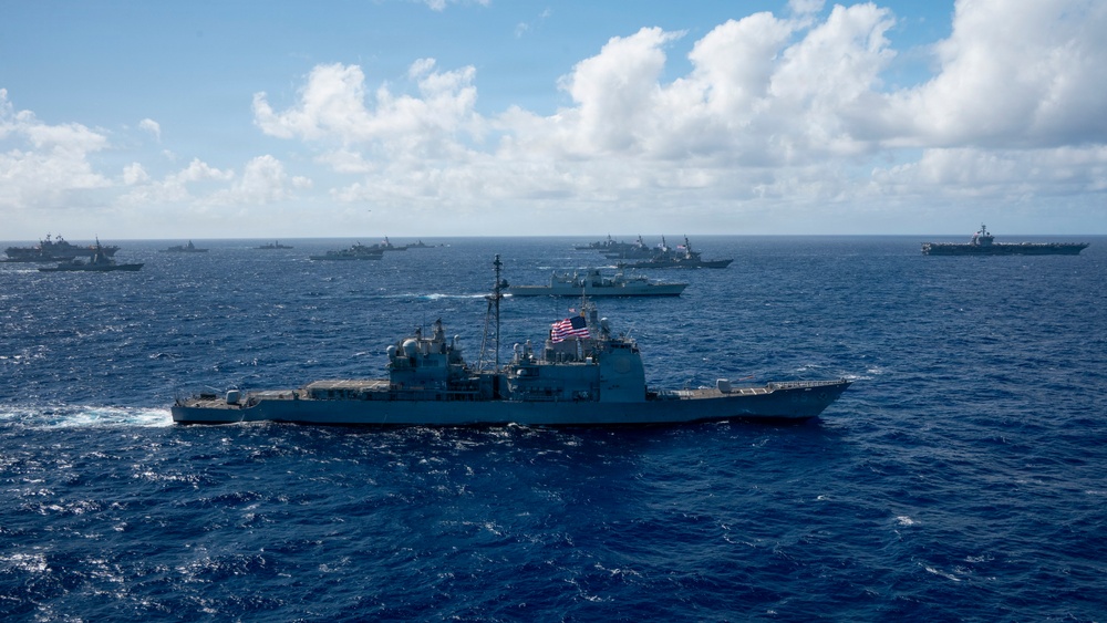 Partner nations participate in group sail lead by the USS Theodore Roosevelt during RIMPAC 26