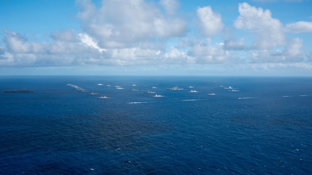 Partner nations participate in group sail lead by the USS Theodore Roosevelt during RIMPAC 26