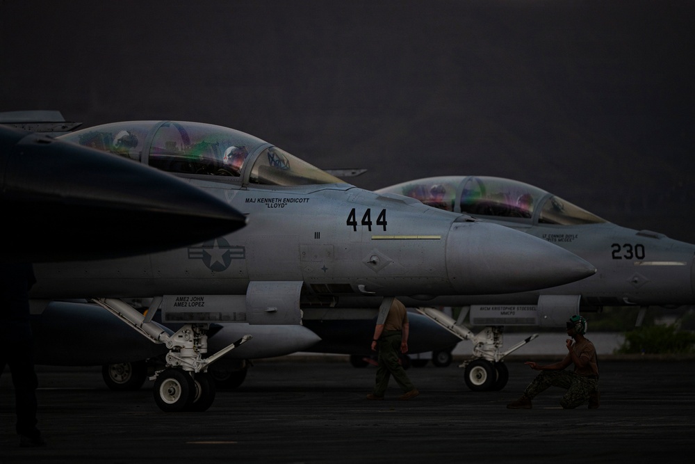 U.S. Navy launches F/A-18F Super Hornets for sinking exercise during RIMPAC 2026