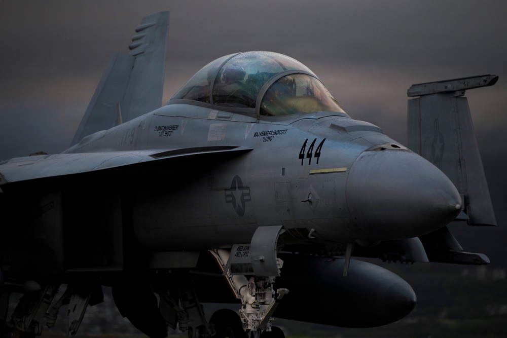 U.S. Navy launches F/A-18F Super Hornets for sinking exercise during RIMPAC 2026