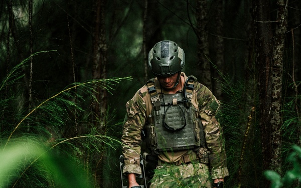 Royal New Zealand Navy EOD technicians participate in dismounted response drill