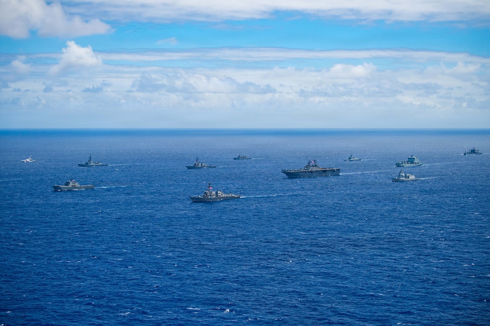 Partner nations participate in group sail lead by the USS Theodore Roosevelt during RIMPAC 26