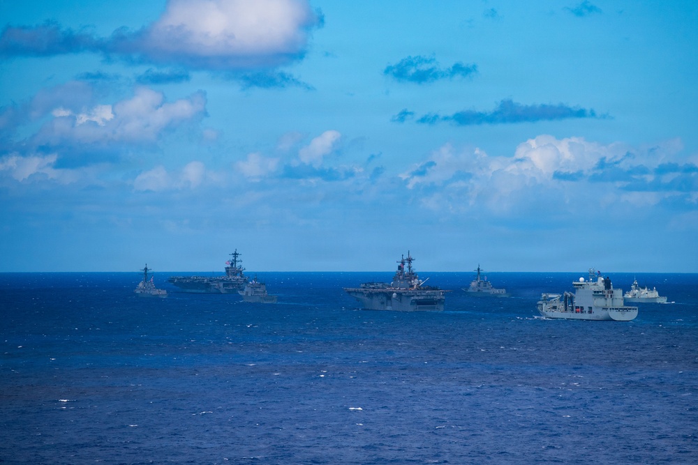 Partner nations participate in group sail lead by the USS Theodore Roosevelt during RIMPAC 26