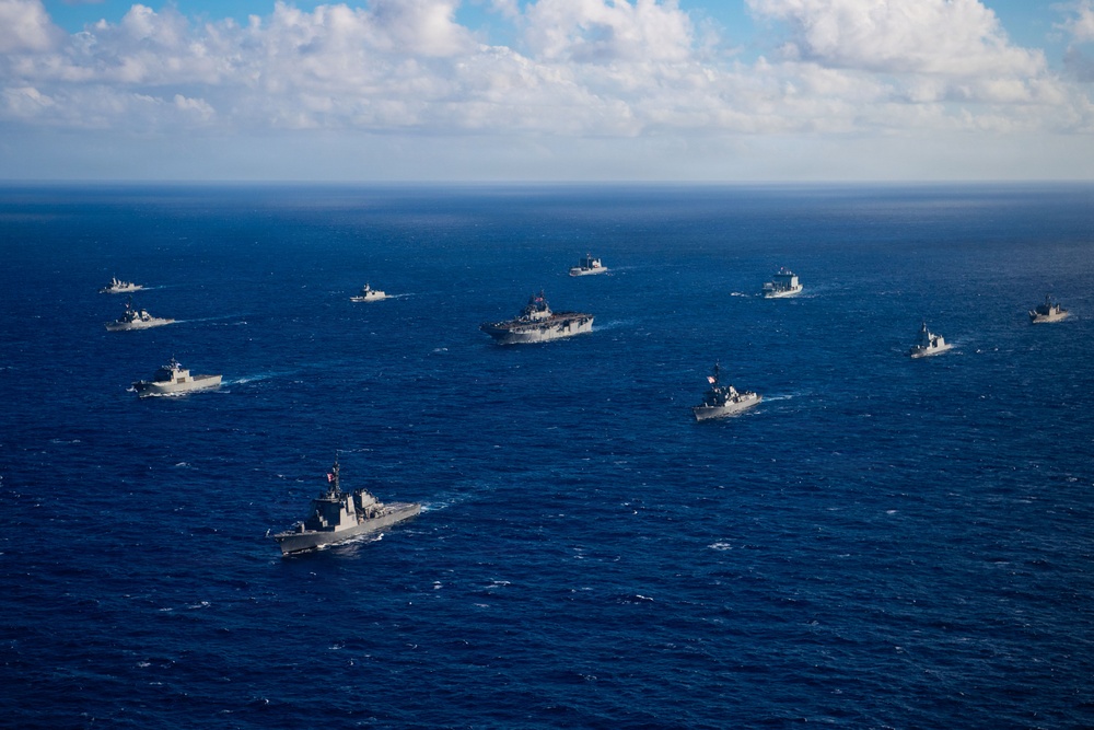 Partner nations participate in group sail lead by the USS Theodore Roosevelt during RIMPAC 26