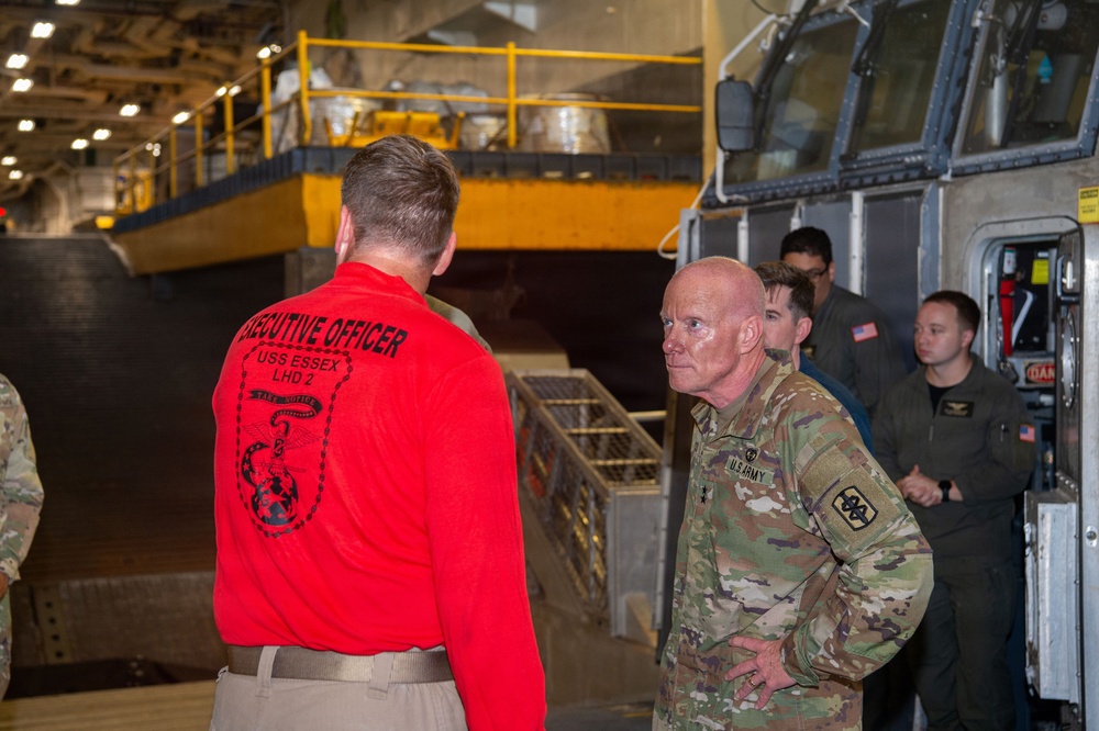 U.S. Army Major General Darrin Cox tour USS Essex during RIMPAC 2026