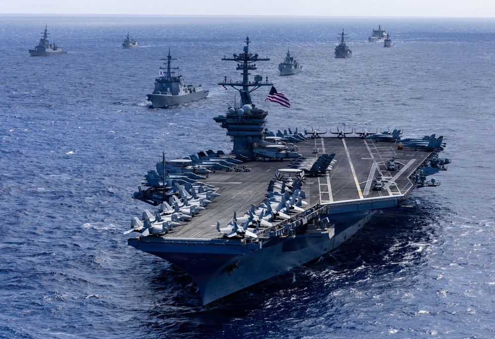 Partner nations participate in group sail lead by USS Theodore Roosevelt during RIMPAC 26
