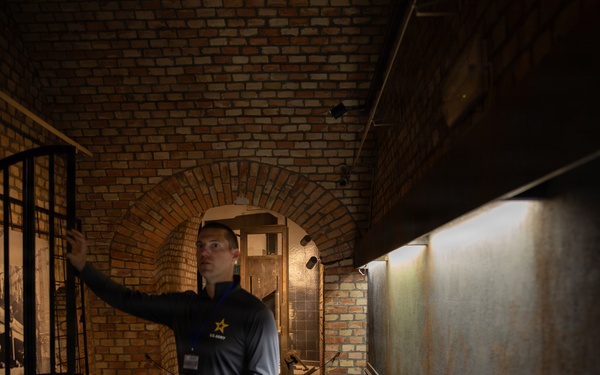 U.S. Soldiers conduct a historical tour of Fort VII in Poznan, Poland