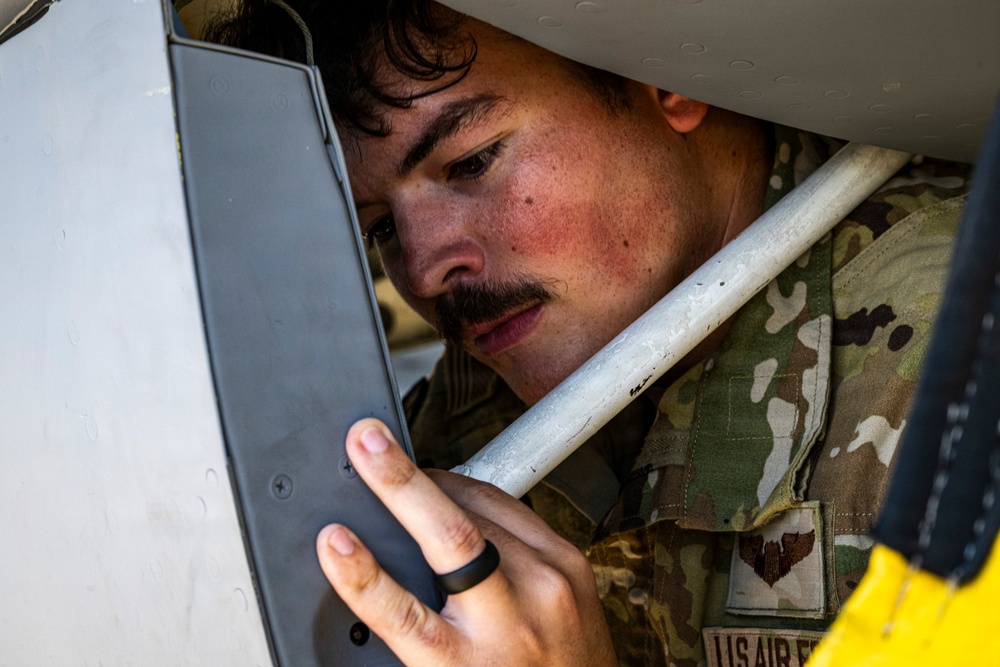 KC-135 refuels a P-8 Poseidon during operations CENTCOM AOR