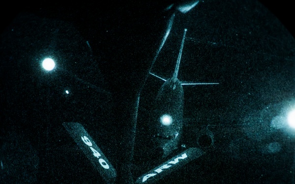 KC-135 refuels a P-8 Poseidon during operations CENTCOM AOR
