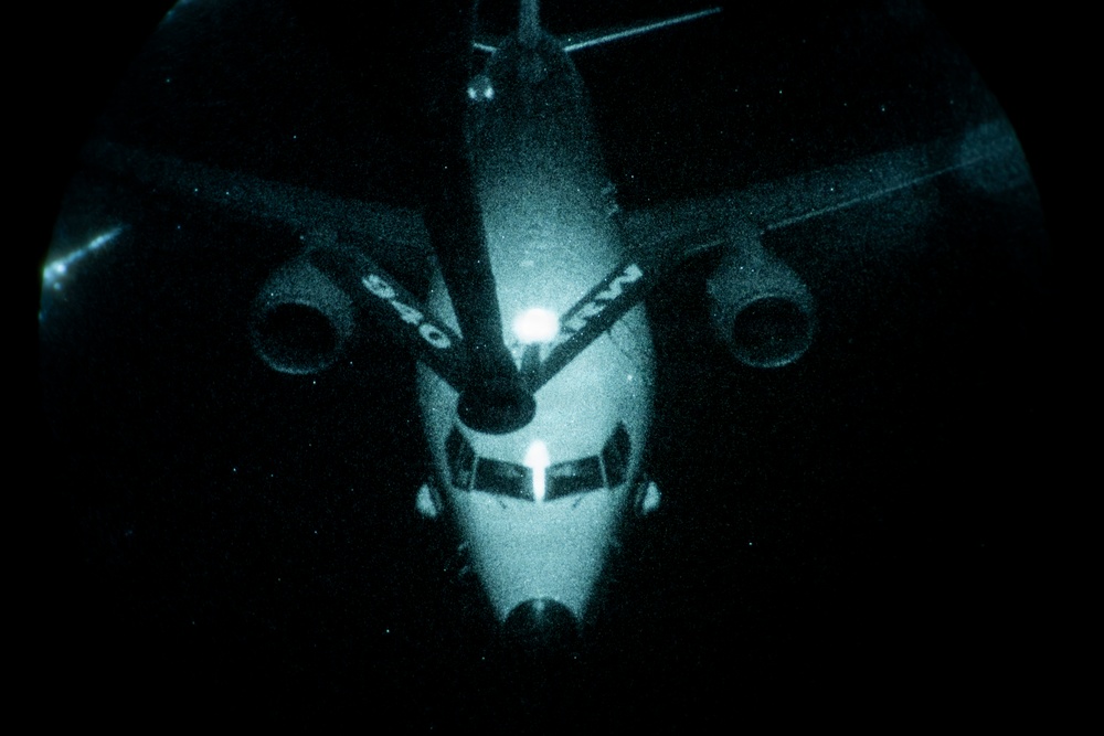 KC-135 refuels a P-8 Poseidon during operations CENTCOM AOR