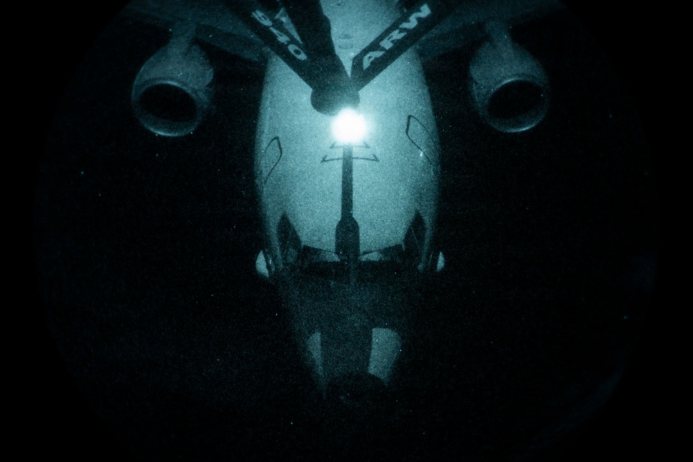 KC-135 refuels a P-8 Poseidon during operations CENTCOM AOR