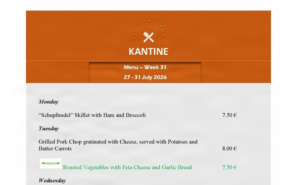 Kantine Menü - 27-31 July 2026