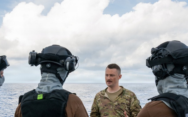 U.S. Coast Guard Cutter Kimball (WMSL 756) conducts dry-fire 50-caliber training